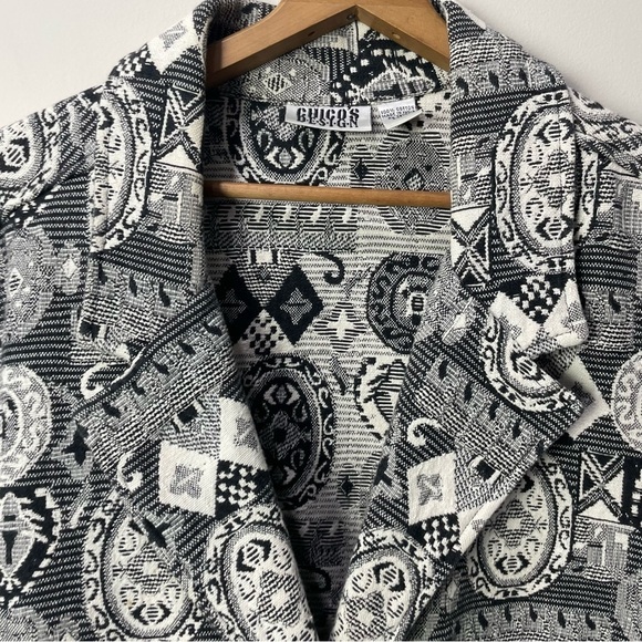 [Chico's] Black & White Boho Tapestry Print Button Front Blazer Jacket - Picture 2 of 7